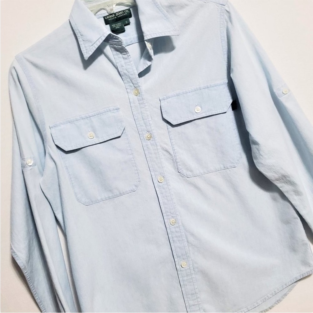 Ralph Lauren Light Blue Denim Front Button Shirt Sz S EUC